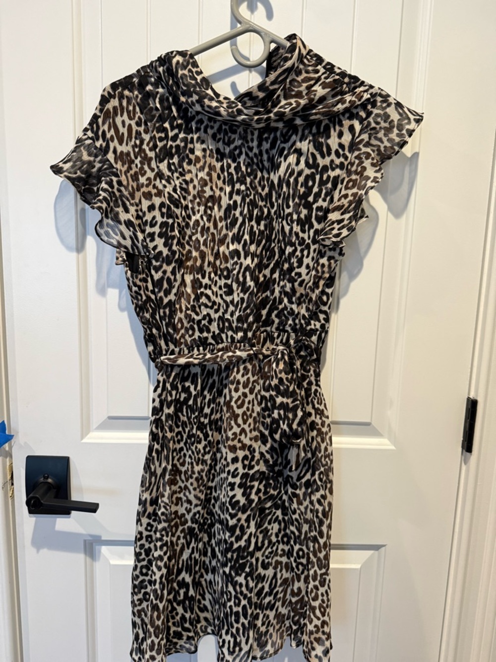 DKNY Leopard Print Ruffled Sleeve Dress - Brown/Black